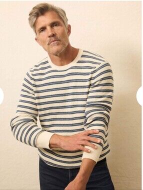 Faherty Sunwashed Crewneck Cotton Sweater Booth Island Stripe NWT XXL